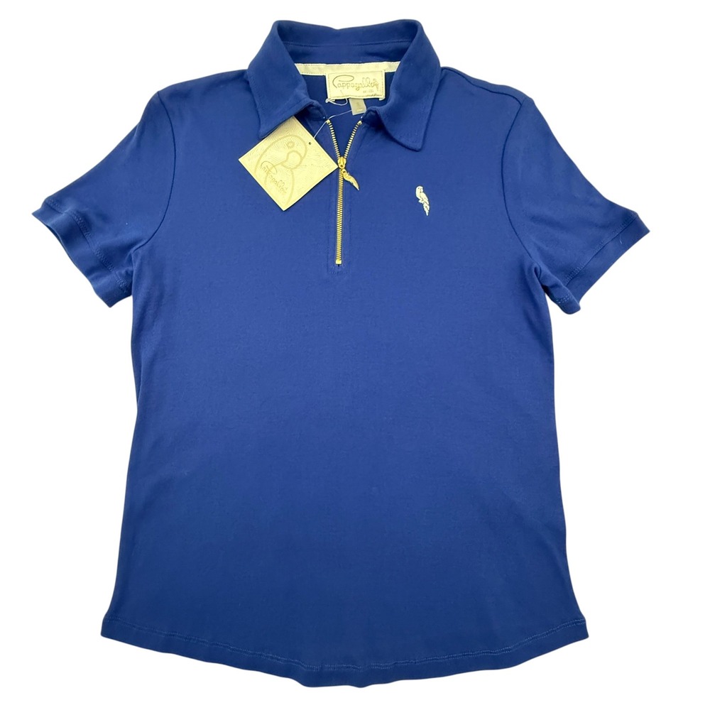 Pappagallo Polo Shirt Womens Small Blue Quarter‎ Zip Short Sleeve Parrot Logo